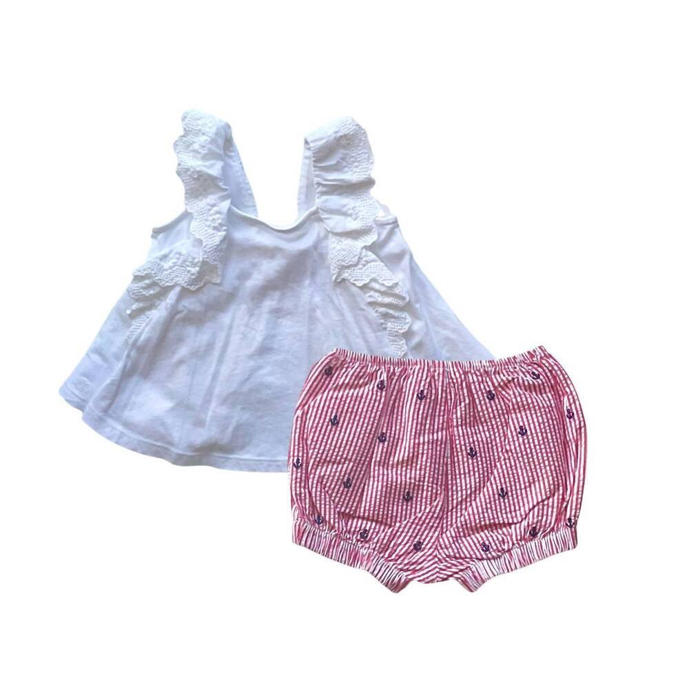 NEW RALPH LAUREN girl's rayon eyelet short set in white